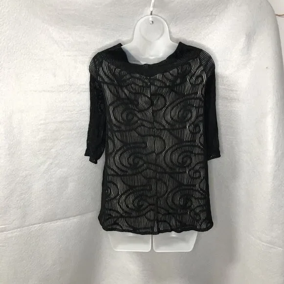 Elana Kattan Women’s Black/Taupe off the shoulder 3/4 Sleeve Top Sz XL EUC - Picture 2 of 2